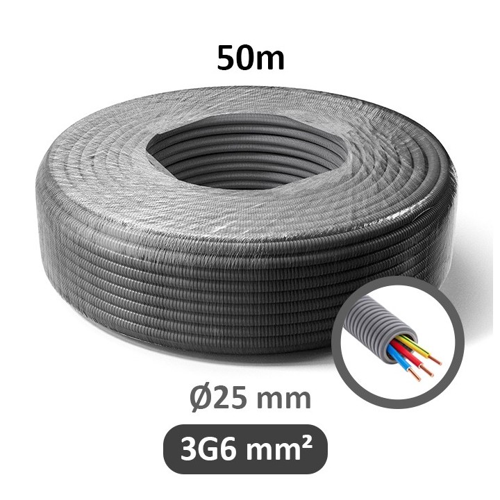 PREFLEX - Gaine électrique ICTA préfilée 3G6 mm² - R/B/VJ - Ø25 mm - Couronne de 50m - Réf : PFG25EVR36001B