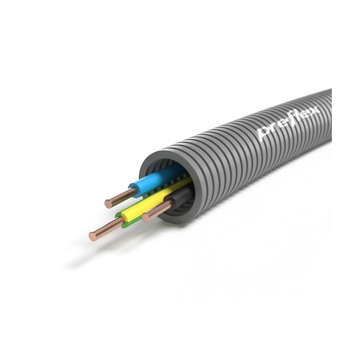 Preflex - Gaine électrique ICTA préfilée 3G2,5 mm² - N/B/VJ - Ø20 mm - Couronne de 100m - Réf : PFG20E32502