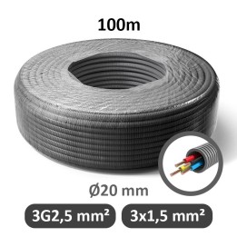PREFLEX - Gaine électrique ICTA préfilée - 3G2.5 mm² + 1x1.5 mm² - B/R/VJ + N - Ø20 mm - Couronne de 100m - Réf : PFG20E32511502