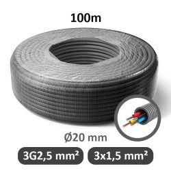 PREFLEX - Gaine électrique ICTA préfilée - 3G2.5 mm² + 1x1.5 mm² - B/R/VJ + N - Ø20 mm - Couronne de 100m - Réf : PFG20E32511502