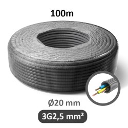 Preflex - Gaine électrique ICTA préfilée 3G2,5 mm² - N/B/VJ - Ø20 mm - Couronne de 100m - Réf : PFG20E32502