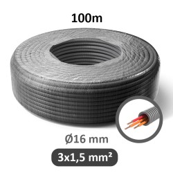 PREFLEX - Gaine électrique ICTA préfilée 3x1.5 mm² - O/O/R - Ø16 mm - Couronne de 100m - Réf : PFG16E31541