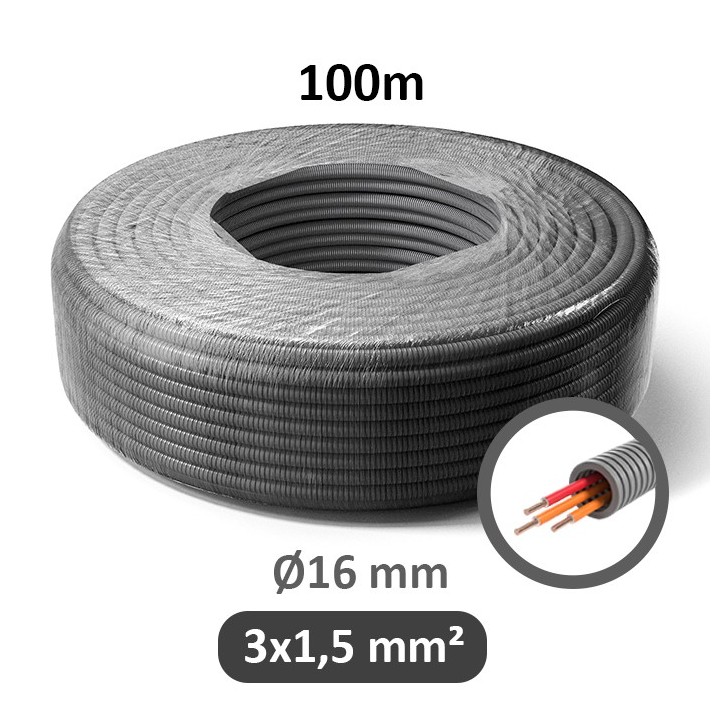 PREFLEX - Gaine électrique ICTA préfilée 3x1.5 mm² - O/O/R - Ø16 mm - Couronne de 100m - Réf : PFG16E31541