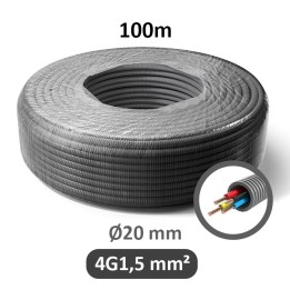PREFLEX - Gaine électrique ICTA préfilée - 4G1.5 mm² - B/N/R/VJ - Ø20 mm - Couronne de 100m - Réf : PFG20E41502