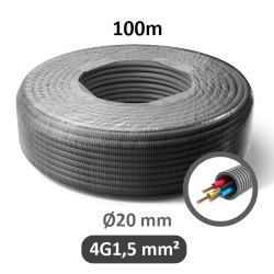 PREFLEX - Gaine électrique ICTA préfilée - 4G1.5 mm² - B/N/R/VJ - Ø20 mm - Couronne de 100m - Réf : PFG20E41502