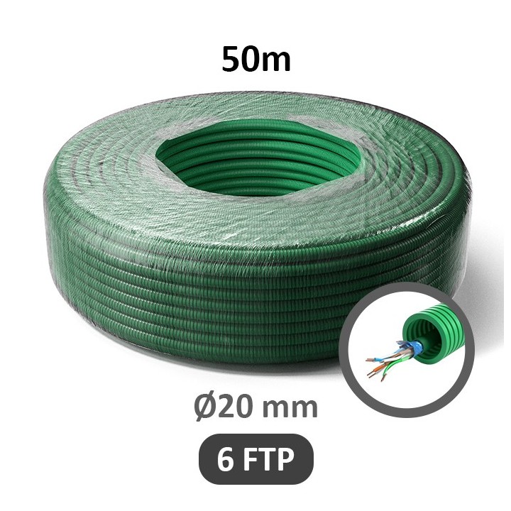 PREFLEX - Gaine électrique ICTA préfilée CAT6 250MHz FTP 4P - Ø20 mm - Couronne de 50m - Réf : PFV20EFTP6B