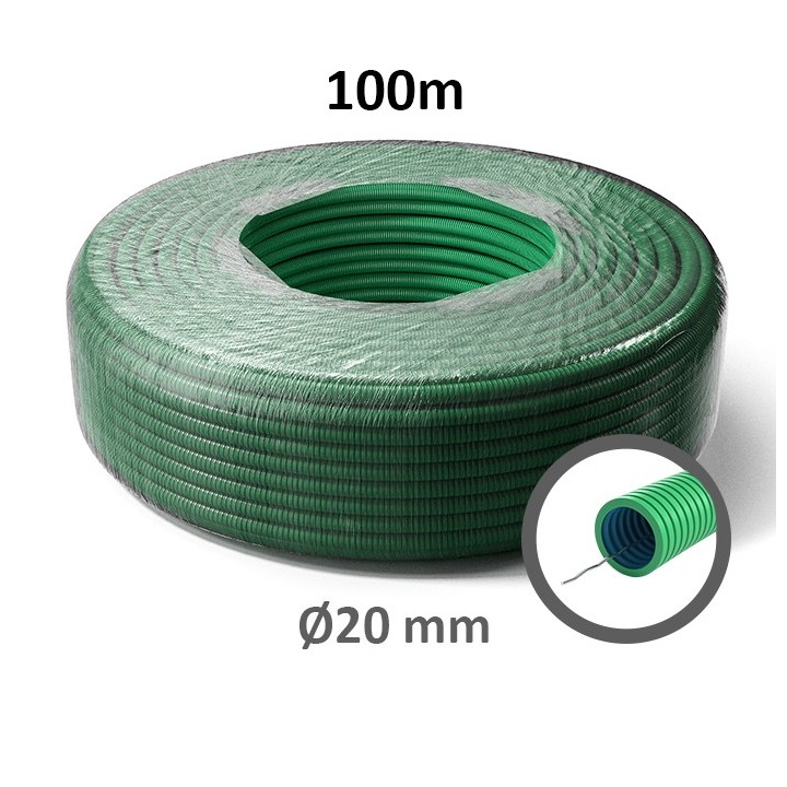 PREFLEX - Gaine électrique ICTA D20 verte double peau - Ø20m - Couronne de 100m - Réf : PFVB20TF