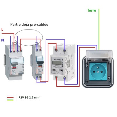 Legrand - Kit recharge pour véhicule électrique + Compteur énergie WIFI + Prise Witty encastrée - Réf : XEV081-04-Précablé