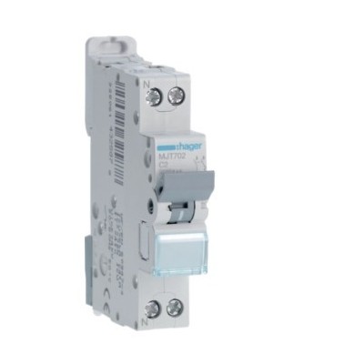Hager -  Disjoncteur 2A - 1P+N - 4.5-6kA - Courbe C - 1module - Réf : MJT702