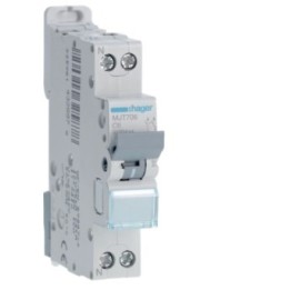 Hager -  Disjoncteur 6A - 1P+N - 4.5-6kA - Courbe C - 1module - Réf : MJT706