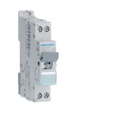 Hager -  Disjoncteur 20A - 1P+N - 4.5-6kA - Courbe C - 1module - Réf : MJT720