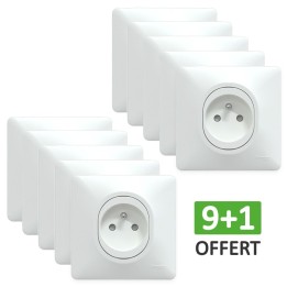 Schneider Ovalis - Lot de 10 Prises de courant 2P+T à puits dont 1 OFFERTE - 16A - Blanc - Complet - Réf : S320059(10)