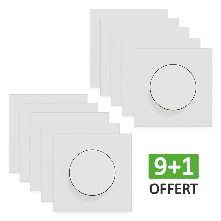 Schneider Odace - Lot de 10 Va-et-vient ou poussoir dont 1 OFFERT - Blanc craie - Complet - Réf : S920204(10)