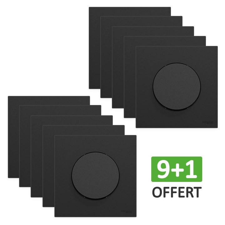 Schneider Odace - Lot de 10 Va-et-vient ou poussoir dont 1 OFFERT - Noir onyx - Complet - Réf : S940204(10)