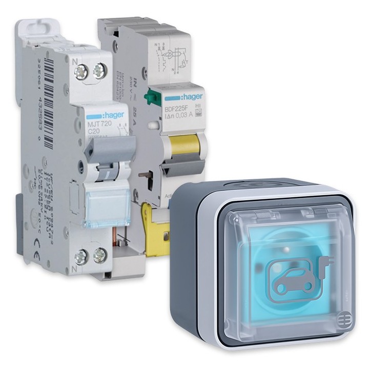 Hager - Kit witty prise saillie 2P+T - IP55 - M2+ - 3.7 kW - pour recharge véhicule électrique - Réf : XEV080P