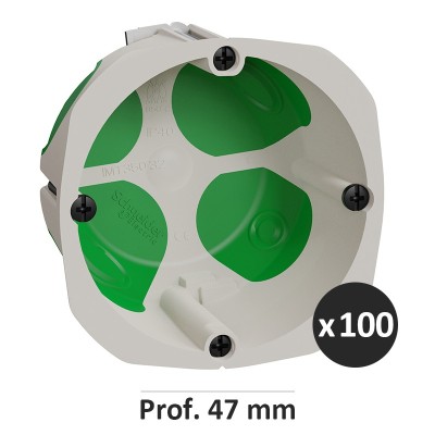 Schneider Multifix Air - Lot de 100 Boîtes d'encastrement étanches à l'air - 1 poste - Prof. 47mm - Réf : IMT35032(100)
