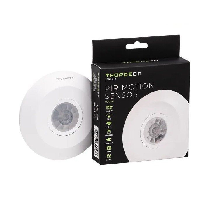 Thorgeon - Détecteur de mouvement PIR 6m max 2000W - IP20 - blanc - Réf : 02006