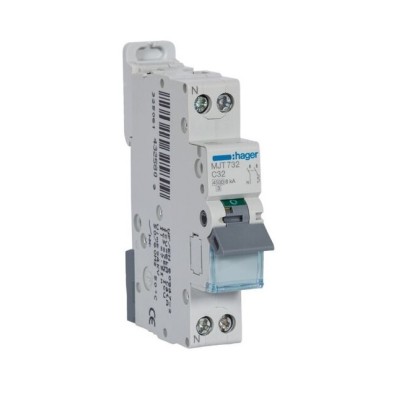 Hager -  Disjoncteur 32A - 1P+N - 4.5-6kA - Courbe C - 1module - Réf : MJT732