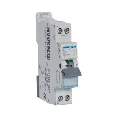 Hager -  Disjoncteur 20A - 1P+N - 4.5-6kA - Courbe C - 1module - Réf : MJT720