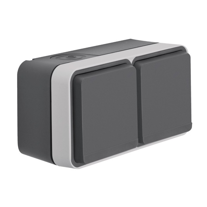 Hager - Prise de courant 2P+T double Cubyko étanche IP55 gris pose horizontale saillie - Réf : WNC122