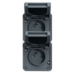 Hager - Prise double verticale Cubyko 2P+T saillie gris IP55 - Réf : WNC132