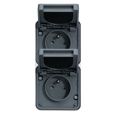Hager - Prise double verticale Cubyko 2P+T saillie gris IP55 - Réf : WNC132