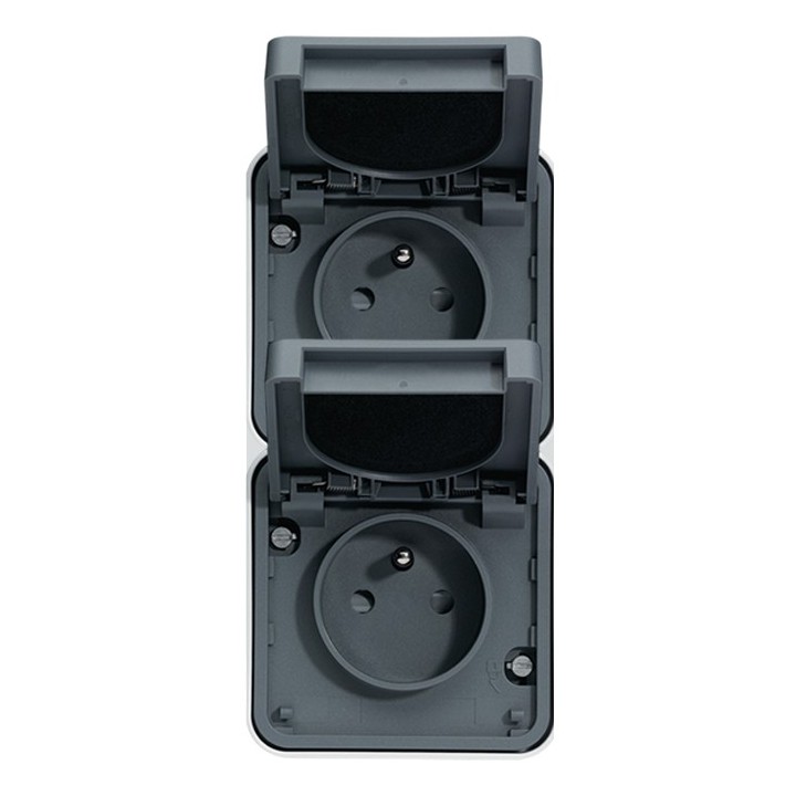 Hager - Prise double verticale Cubyko 2P+T saillie gris IP55 - Réf : WNC132
