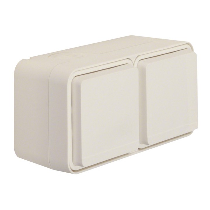 Hager - Prise double horizontale Cubyco 2P+T saillie blanc IP55 - Réf : WNC122B