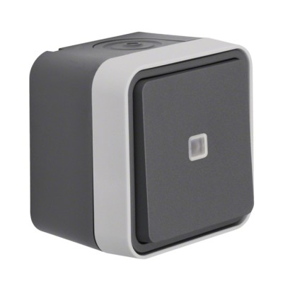 Hager - Interrupteur va-et-vient Cubyko témoin avec neutre saillie gris IP55- Réf : WNC003