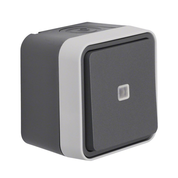 Hager - Interrupteur va-et-vient Cubyko témoin avec neutre saillie gris IP55- Réf : WNC003