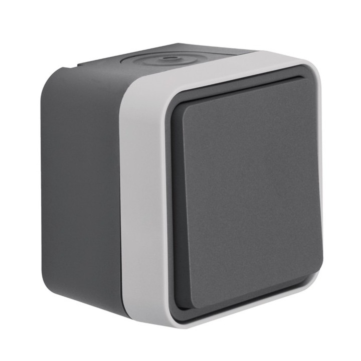 Hager - Bouton poussoir à fermeture 1F Cubyko étanche IP55 gris pose en saillie - Réf : WNC020