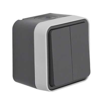 Hager - Double poussoir Cubyco 1O/1F saillie gris IP55 - Réf : WNC044