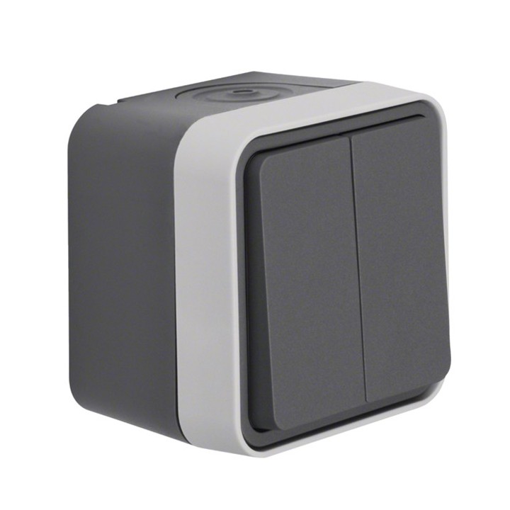 Hager - Double poussoir Cubyco 1O/1F saillie gris IP55 - Réf : WNC044