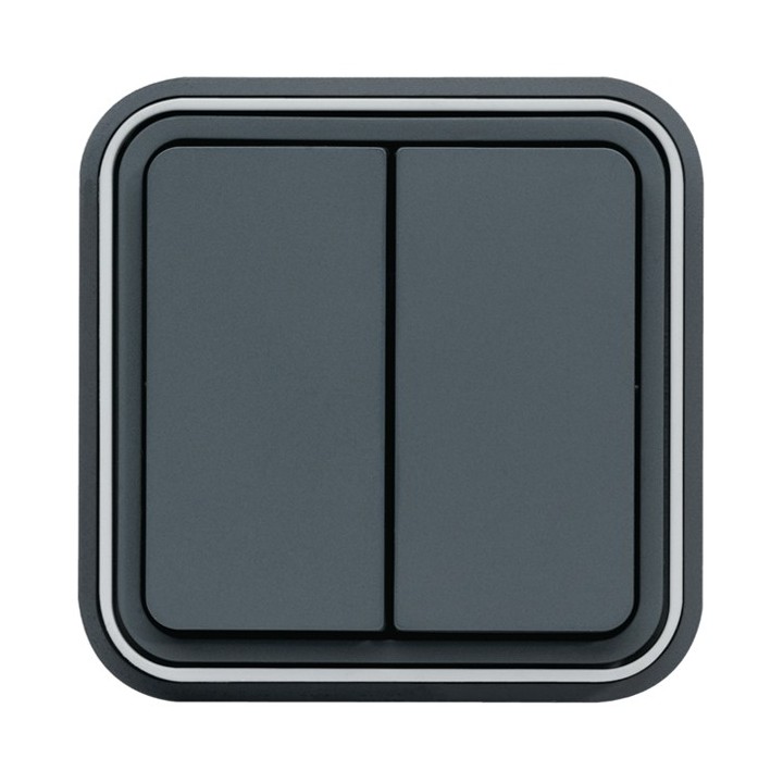 Hager - Interrupteur va et vient double Cubyko étanche IP55 gris pose en encastré - Réf : WNC040