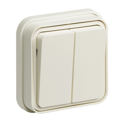 Hager - Double interrupteur va-et-vient Cubyco  encastré blanc IP55 - Réf : WNE040B