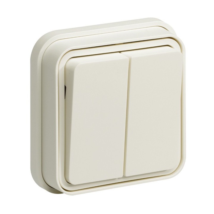 Hager - Double interrupteur va-et-vient Cubyco  encastré blanc IP55 - Réf : WNE040B