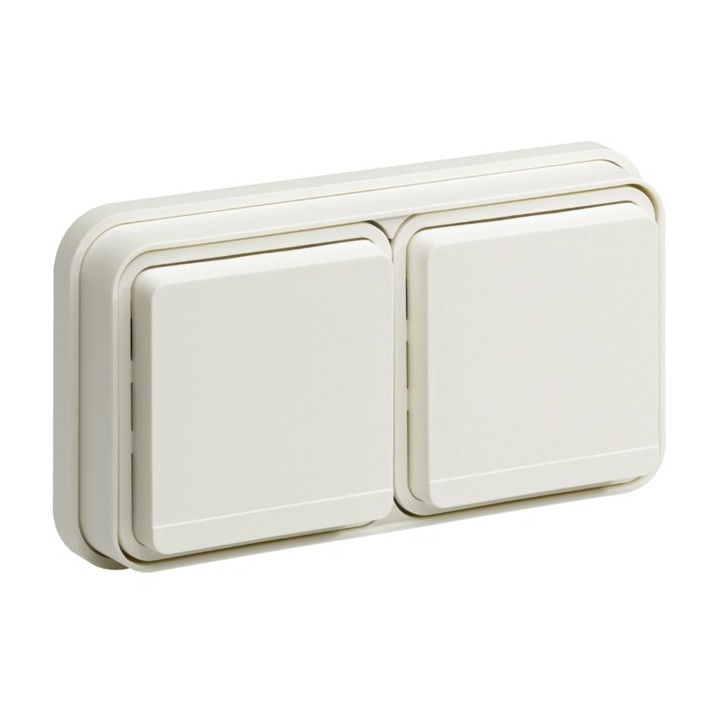 Hager - Prise double horizontale Cubyco 2P+T encastré blanc IP55 - Réf : WNE122B