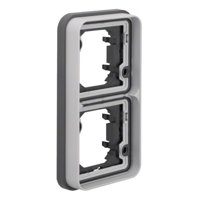 Hager - Support double étanche Cubyko pour montage encastré vertical - IP55 - Gris - Réf : WNA408