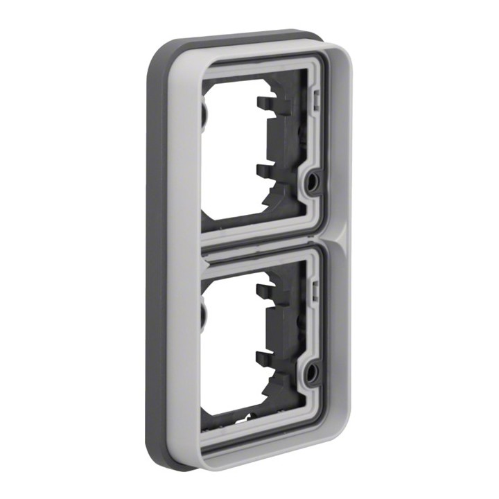 Hager - Support double étanche Cubyko pour montage encastré vertical - IP55 - Gris - Réf : WNA408