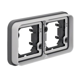 Hager - Support double étanche Cubyko pour montage encastré horizontal - IP55 - Gris - Réf : WNA402
