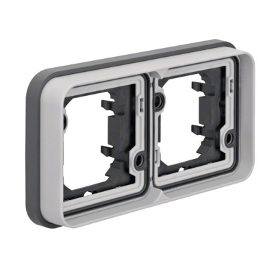 Hager - Support double étanche Cubyko pour montage encastré horizontal - IP55 - Gris - Réf : WNA402
