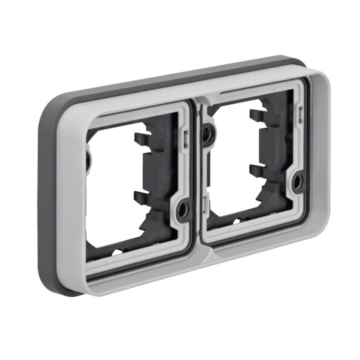 Hager - Support double étanche Cubyko pour montage encastré horizontal - IP55 - Gris - Réf : WNA402