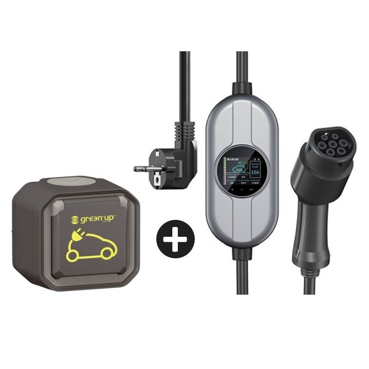 Kit borne de recharge pour véhicule électrique mobile - 3,5Kw - 16A avec prise renforcée Green'up - Réf : KRI35160-P