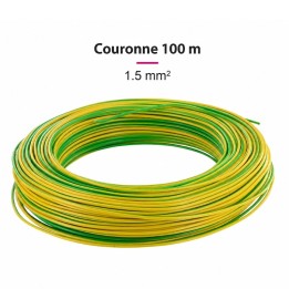 Fil H07  V-U (Rigide) 1,5 mm² - Couronne 100 m - Vert/jaune - Réf : 000105