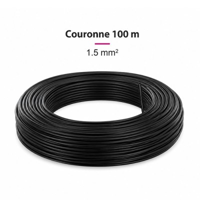 Fil H07 V-U (Rigide) 1,5 mm² - Couronne 100 m - Noir - Réf : 000605