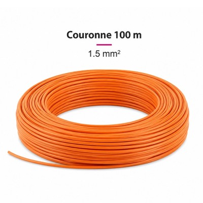 Fil H07  V-U (Rigide) 1,5 mm² - Couronne 100 m - Orange - Réf : 000705