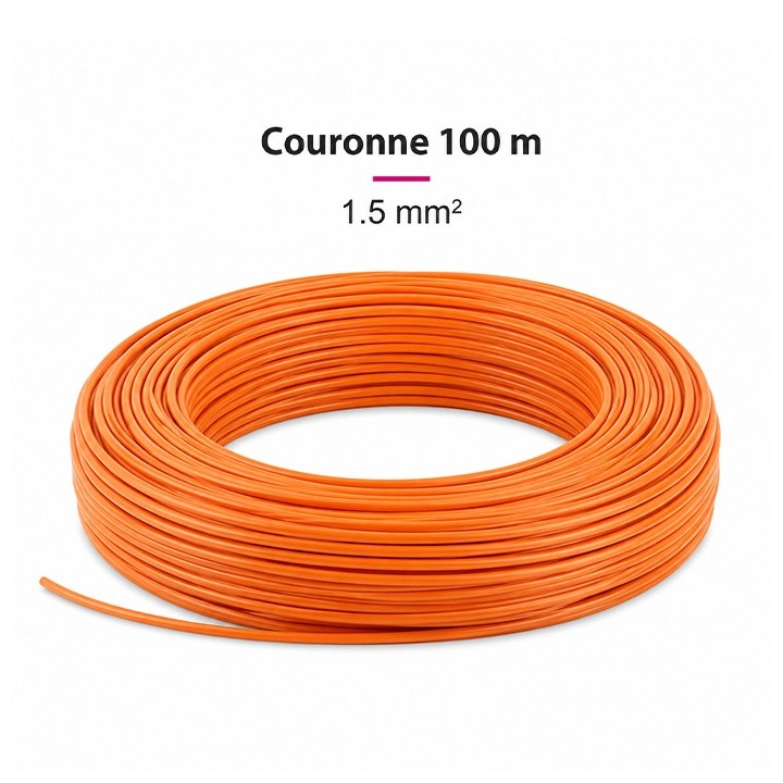 Fil H07  V-U (Rigide) 1,5 mm² - Couronne 100 m - Orange - Réf : 000705