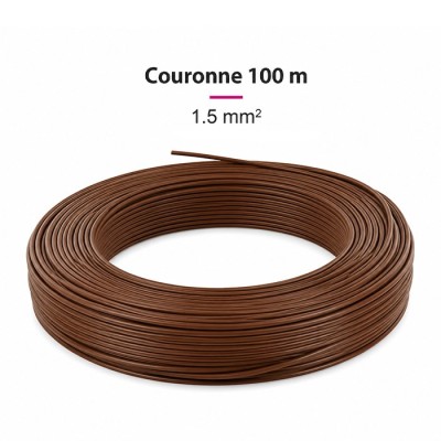 Fil H07  V-U (Rigide) 1,5 mm² - Couronne 100 m - Marron - Réf : 000805