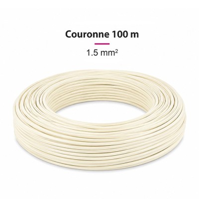 Fil H07 V-U (Rigide) 1,5 mm² - Couronne 100 m - Ivoire/Blanc - Réf : 001015