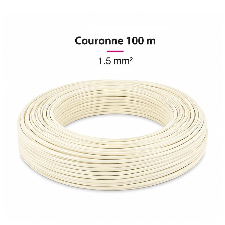 Fil H07 V-U (Rigide) 1,5 mm² - Couronne 100 m - Ivoire/Blanc - Réf : 001015